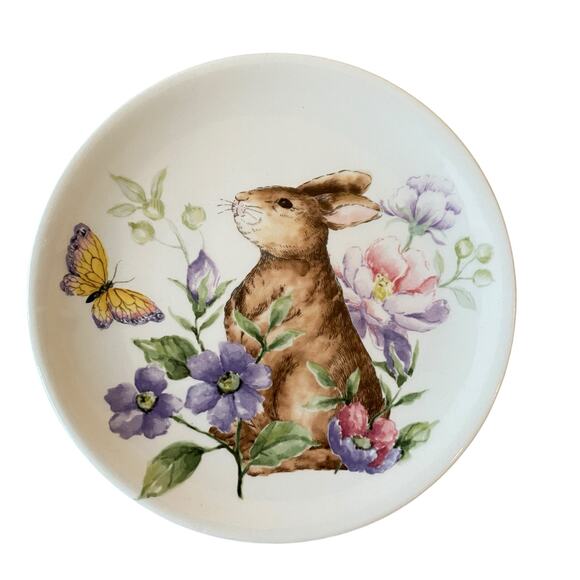 MAXCERA Spring Easter Bunny Rabbit Appetizer Dessert Plates 6" Floral Set 4 NEW - Picture 5 of 16